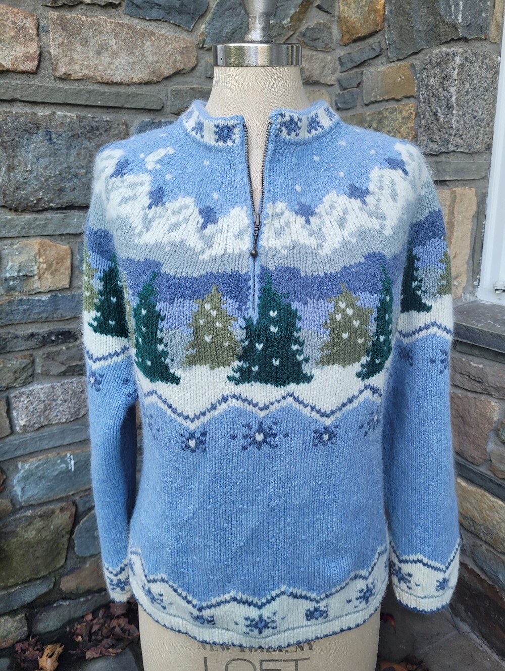 Icelandic Design Vtg Christmas Tree Winter Mountain Snowflake Wool Sweater